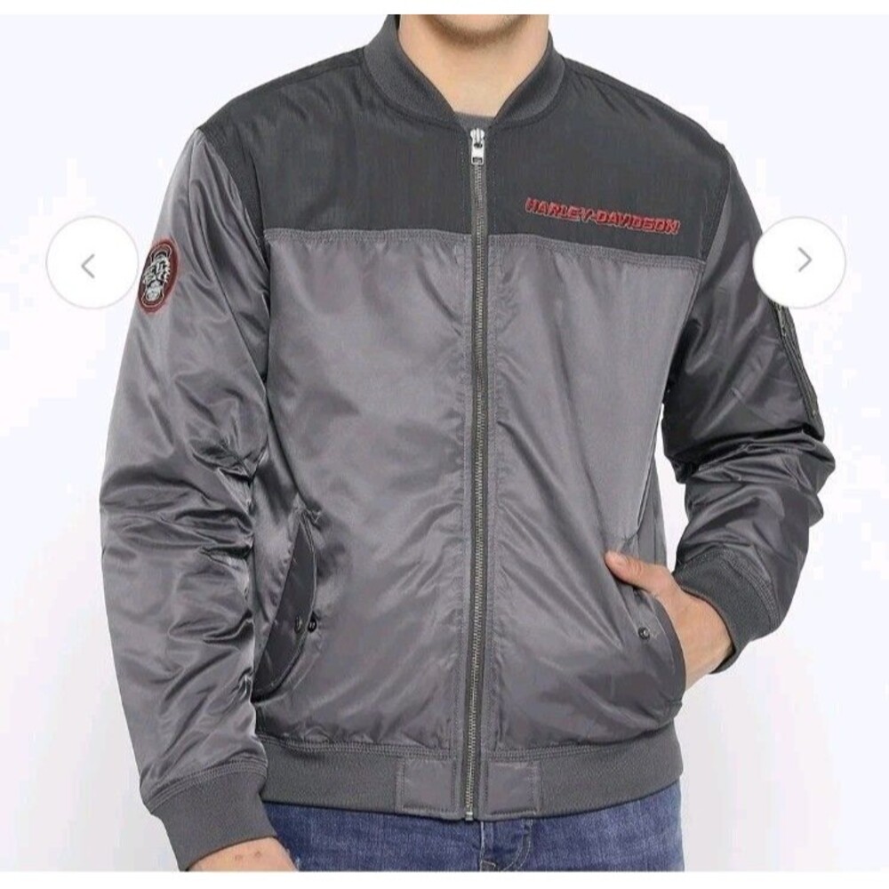 Harley-Davidson Motorcycle Bomber Jacket Grey Mix Stretch Collared Full Zip XXL